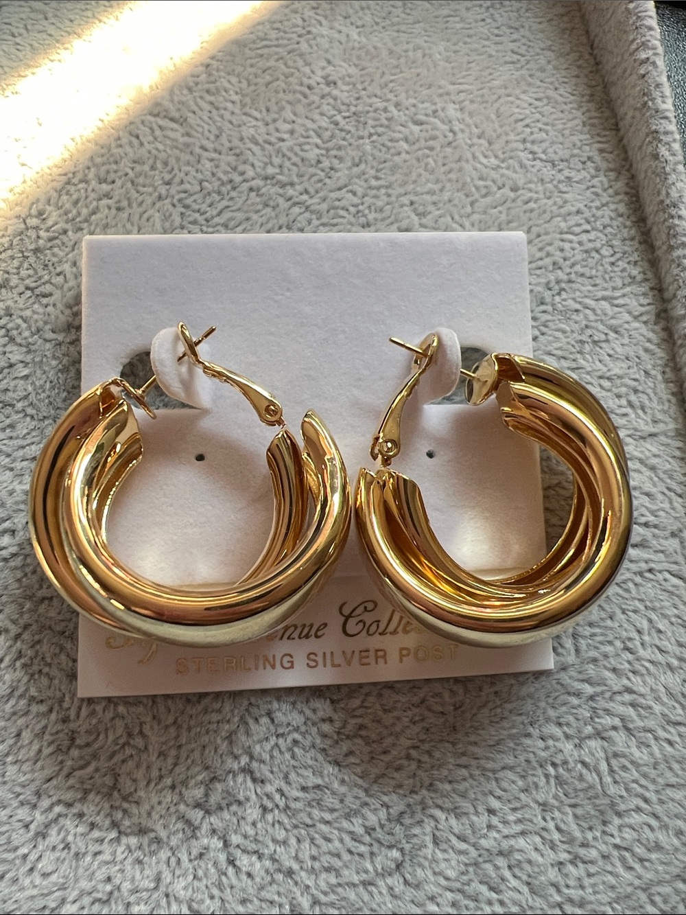 Polished Gold Twisted Double-Hoop Earrings with Sterling Posts